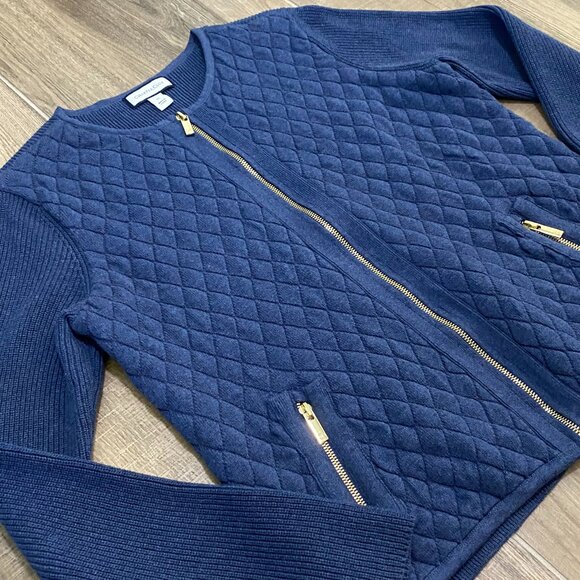 CHARTER‎ CLUB | Cotton Quilted Zip-Front Cardigan Blue | Sz Medium Women's - Picture 4 of 10